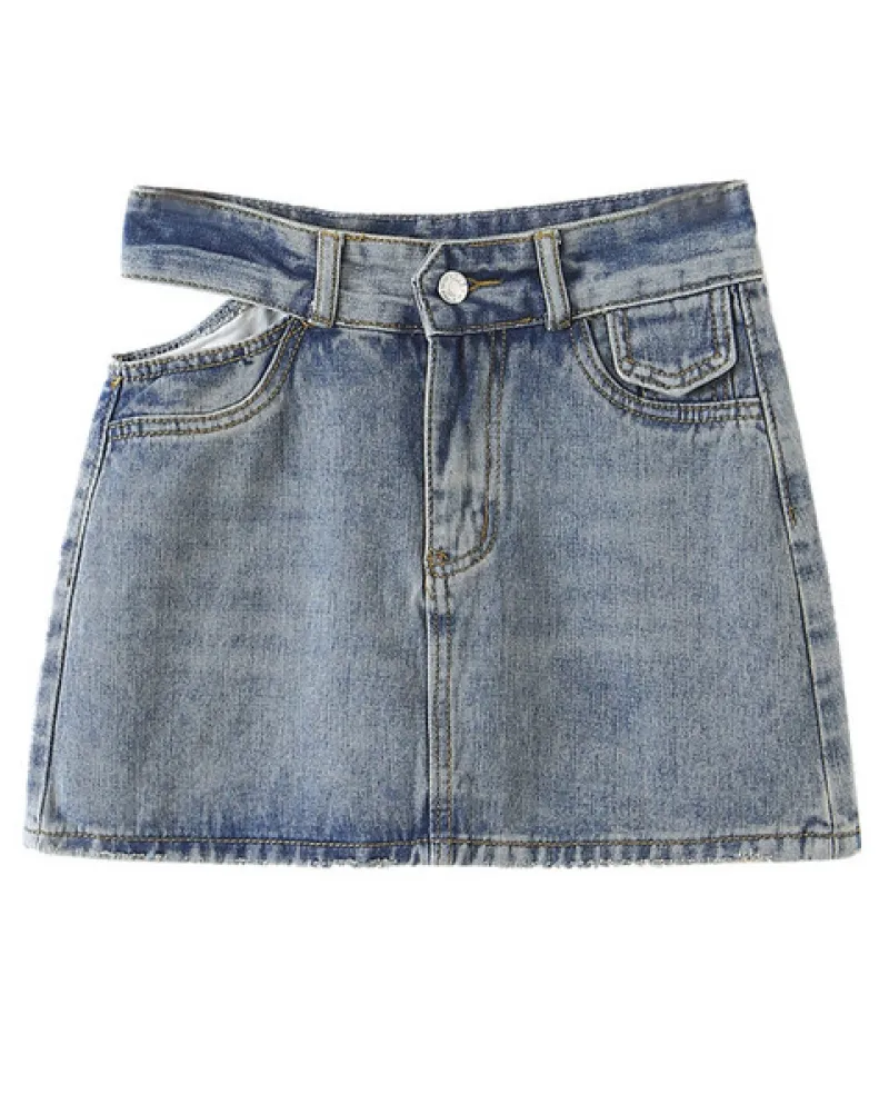 2022 Una Minigonna Di Jeans A Vita Bassa Con Un Foro Scavato Estate Pacchetto Delle Donne Fianchi Gonne A Matita Con Fodera In P