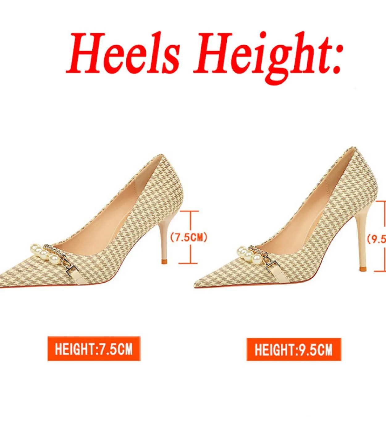 2023 Donna 75cm 95cm Tacchi alti scozzesi Décolleté carini Matrimonio Tacchi bassi medi Lady Pearl Scarpins Stiletto Event Par