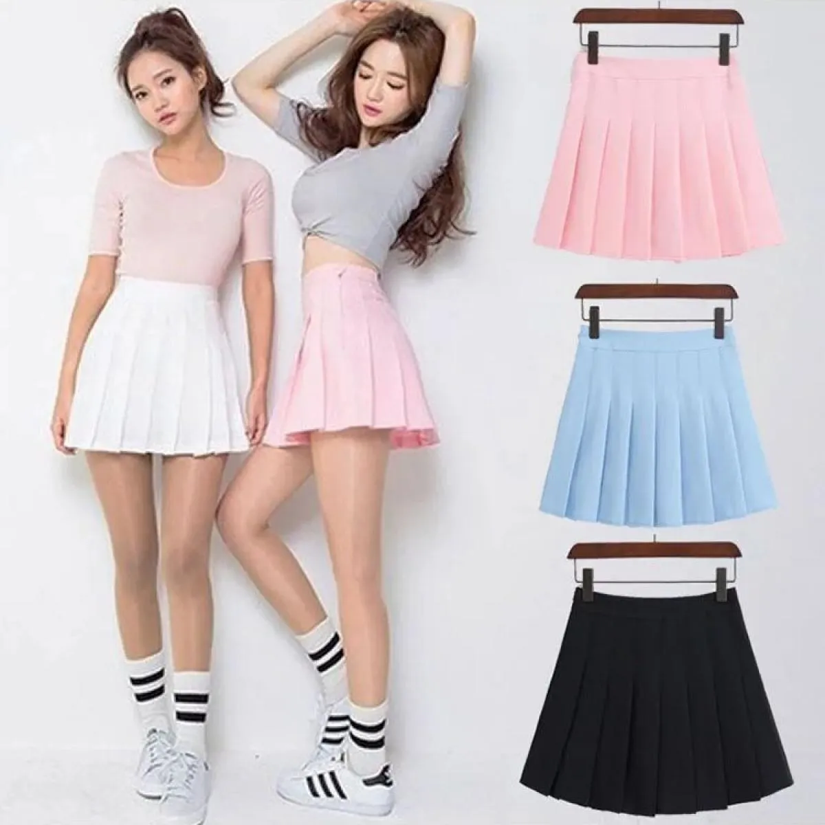 2023 nuova primavera gonne a pieghe a vita alta gonne di jeans Harajuku uniforme scolastica gonna da marinaio solida A Line