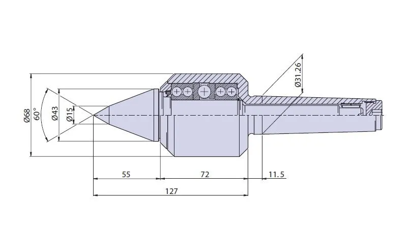 32034 Nuova PTM Contropunta rotante tipo CSF4/L per cono morse CM4, carico ELEVATO con punta prolungata - Max radiale e assiale 