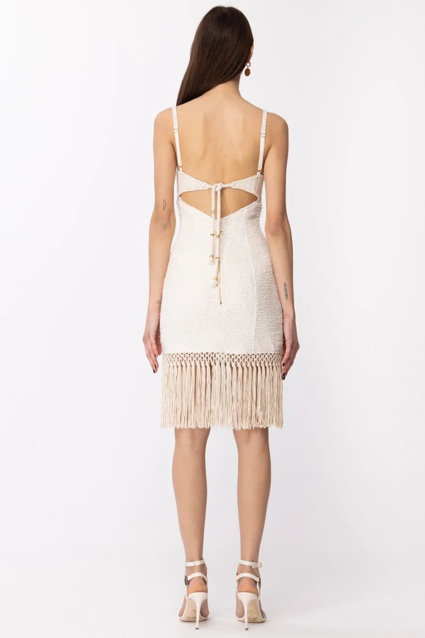 Abito crochet con frange Burro