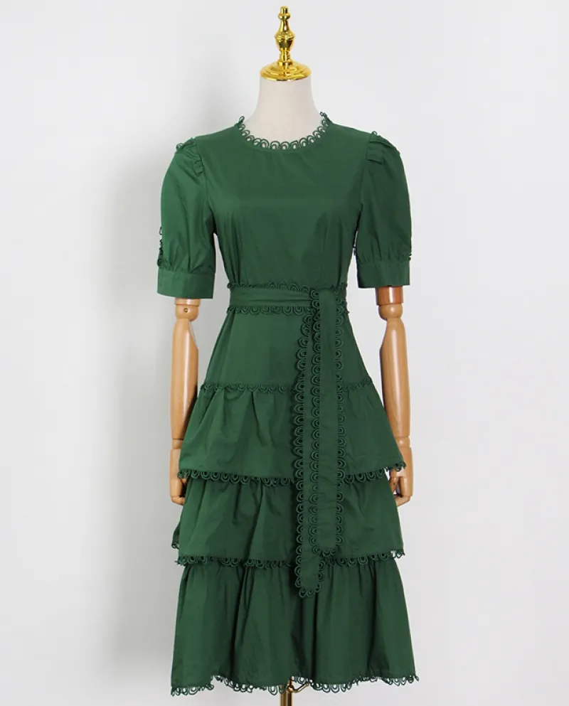 Abito da donna a maniche lunghe in pizzo con scollo rotondo in stile retrò da palazzo sopra il ginocchio