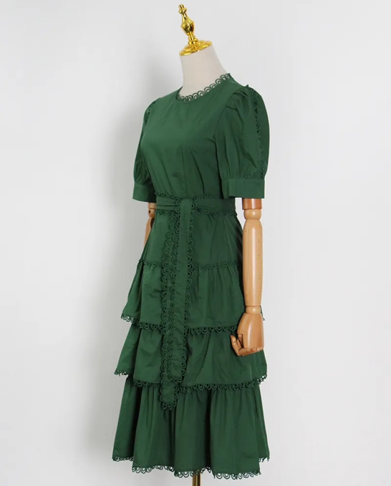 Abito da donna a maniche lunghe in pizzo con scollo rotondo in stile retrò da palazzo sopra il ginocchio