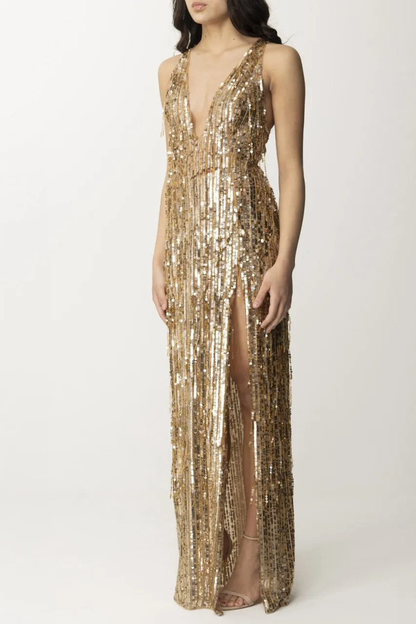 Abito Red Carpet con frange Gold