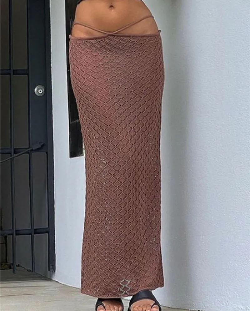 Beach See Through Gonne Lunghe Per Le Donne Vita Bassa Gonna A Matita In Maglia Bianca Buttom Femminile Summer Fashion Par