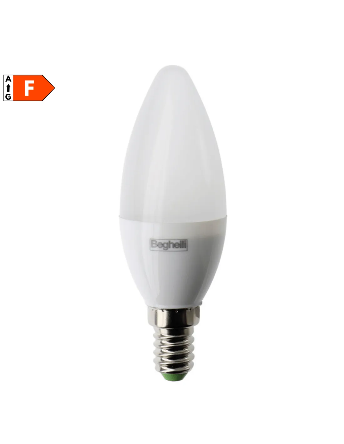 Beghelli Elplast 56814 Lampada LED 5W E14, Luce Naturale, 4000K, Resa 40W, 470 Lumen, Oliva, Apertura luce 240°