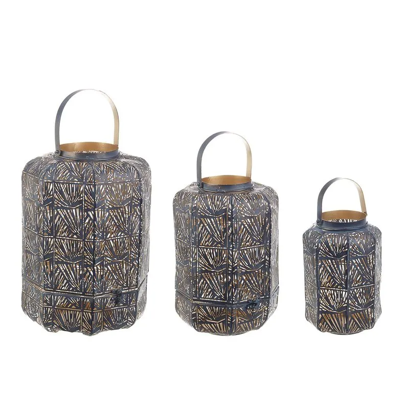Bizzotto Set 3 lanterna Kaylie bomb blu-oro