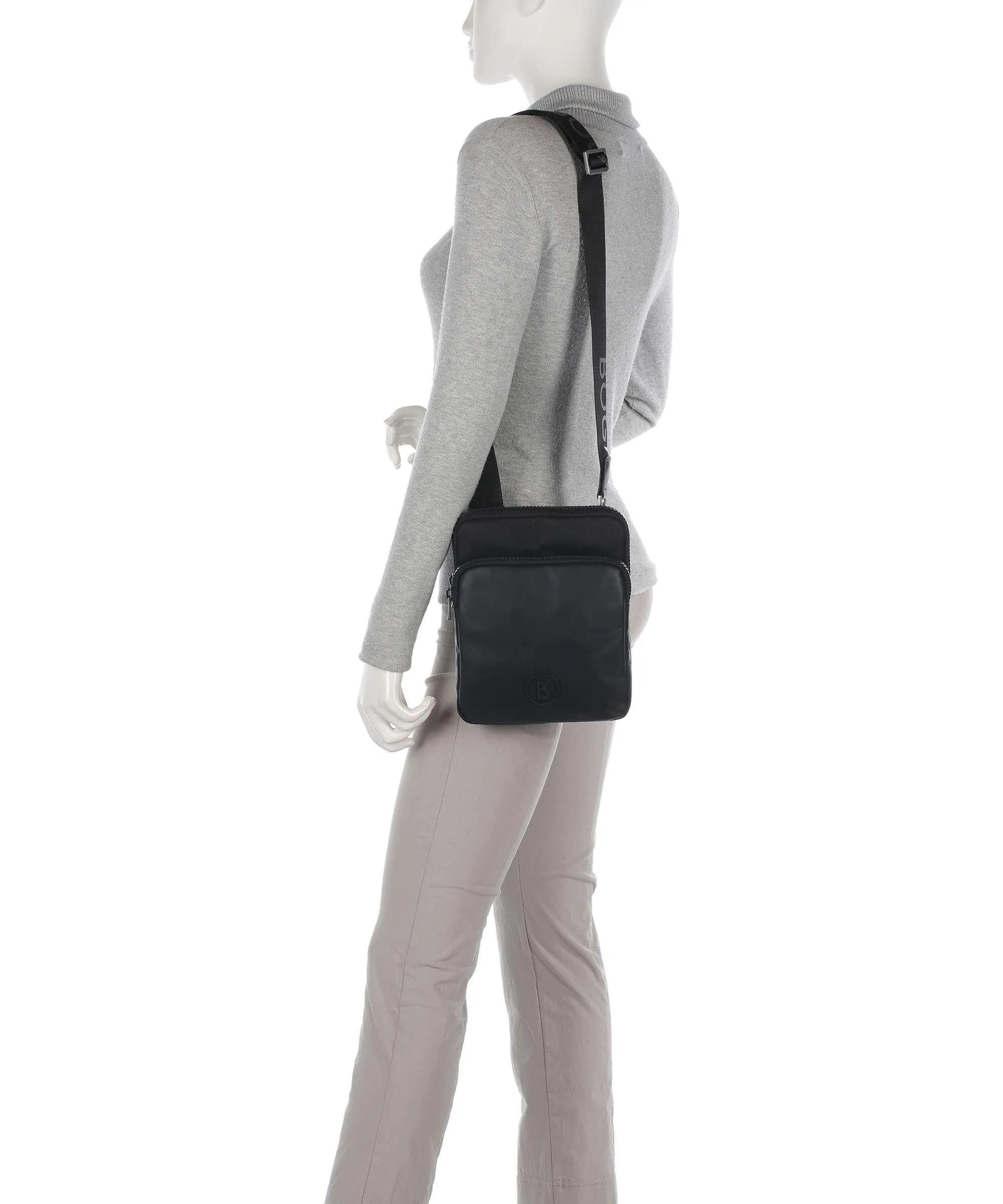  Bogner Nax Frank Borsa a tracolla nylon, pelle a grana fine nero  