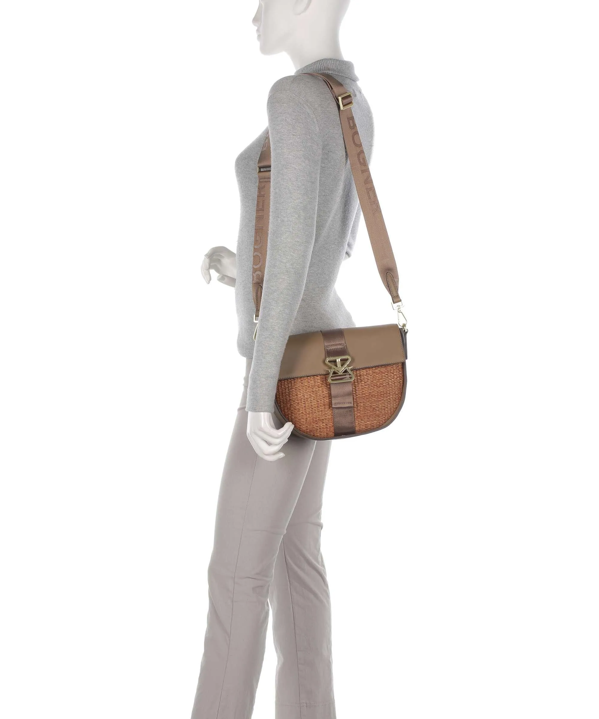  Bogner Zuoz Rafia Cassy Borsa a spalla pelle di vacchetta finemente grana, libro marrone  