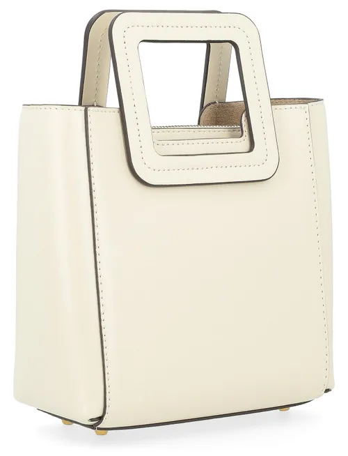 Borsa a mano Staud Mini Shirley in pelle color crema