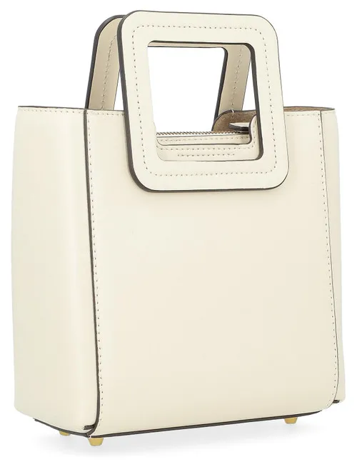 Borsa a mano Staud Mini Shirley in pelle color crema