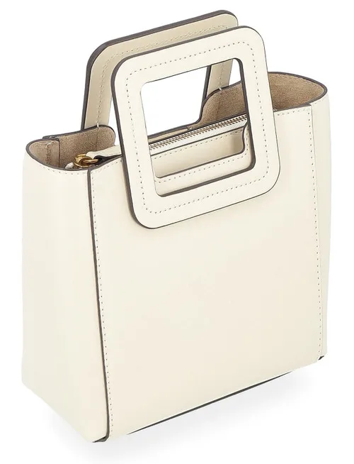 Borsa a mano Staud Mini Shirley in pelle color crema