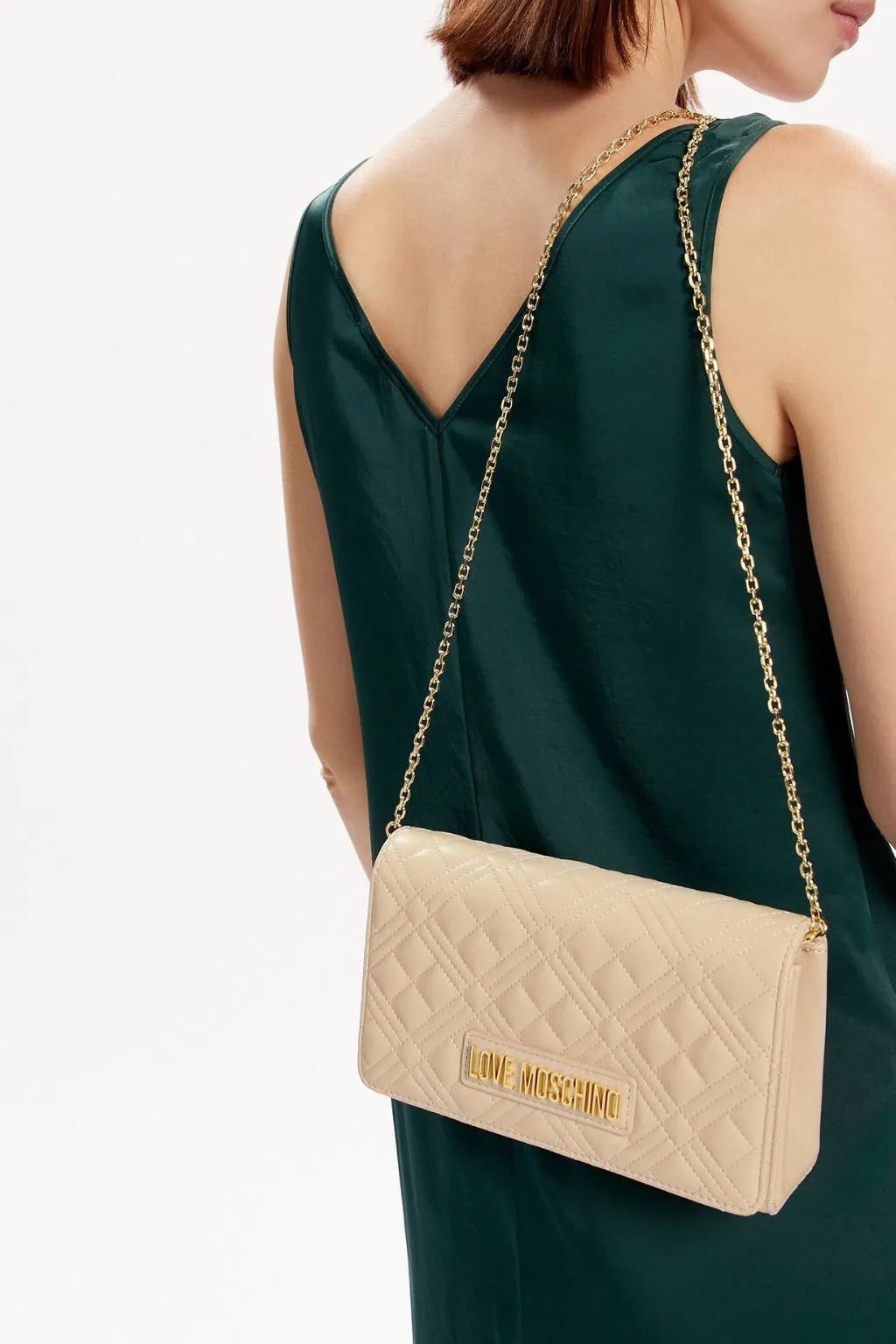 BORSA A TRACOLLA AVORIO LOVE MOSCHINO CON LOGO IN METALLO MATEL 4079