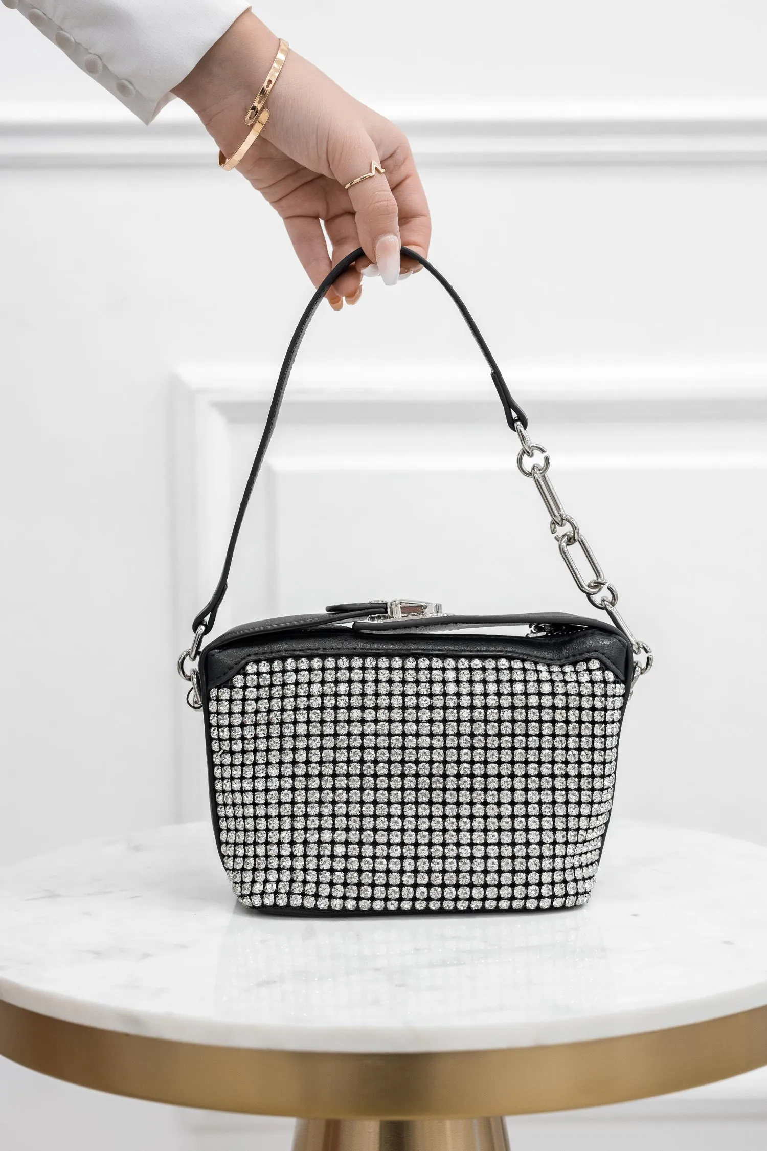 Borsa pochette nera con strass B209