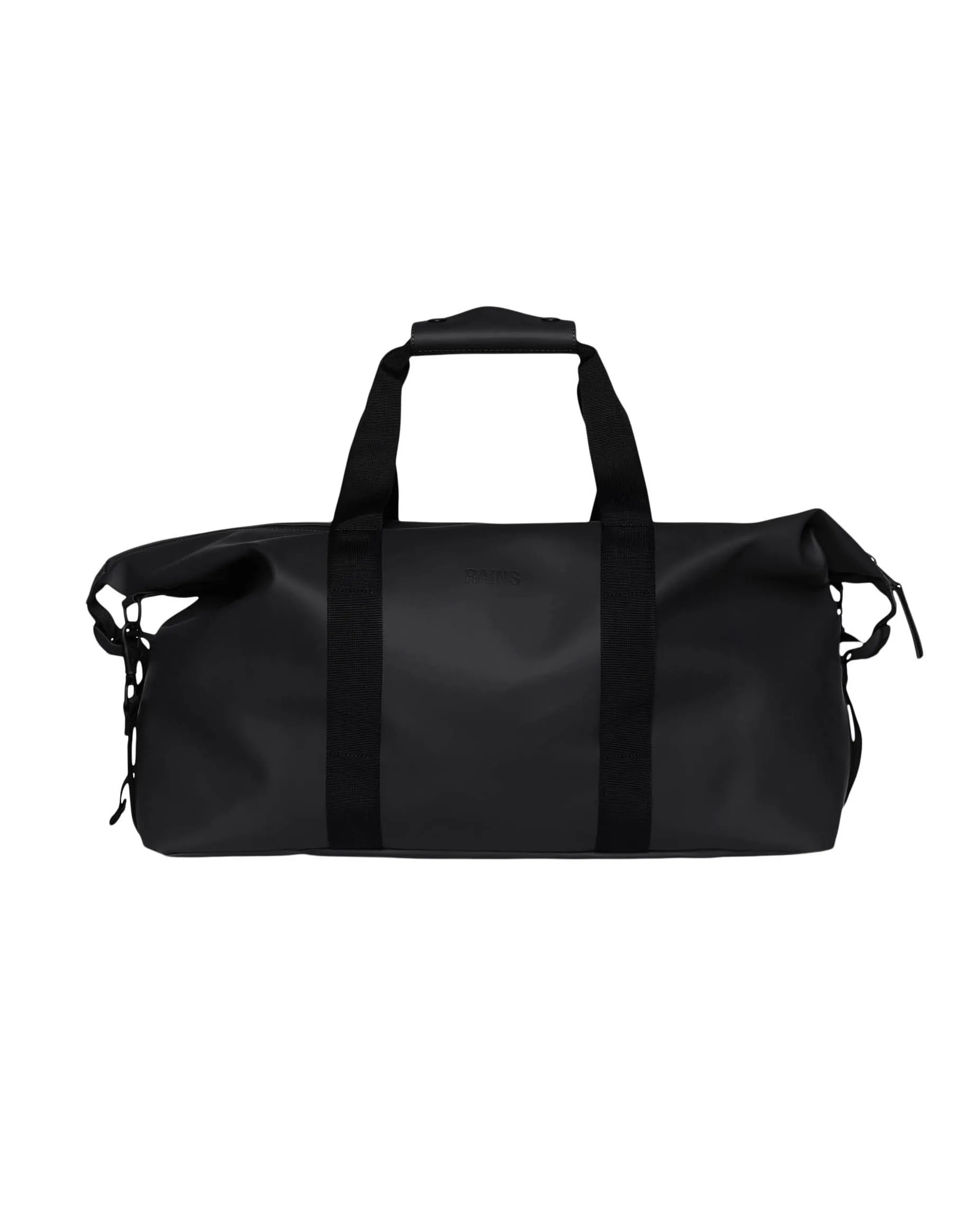 Borsa Weekend Bag nera in tessuto impermeabile effetto gommato con tracolla removibile