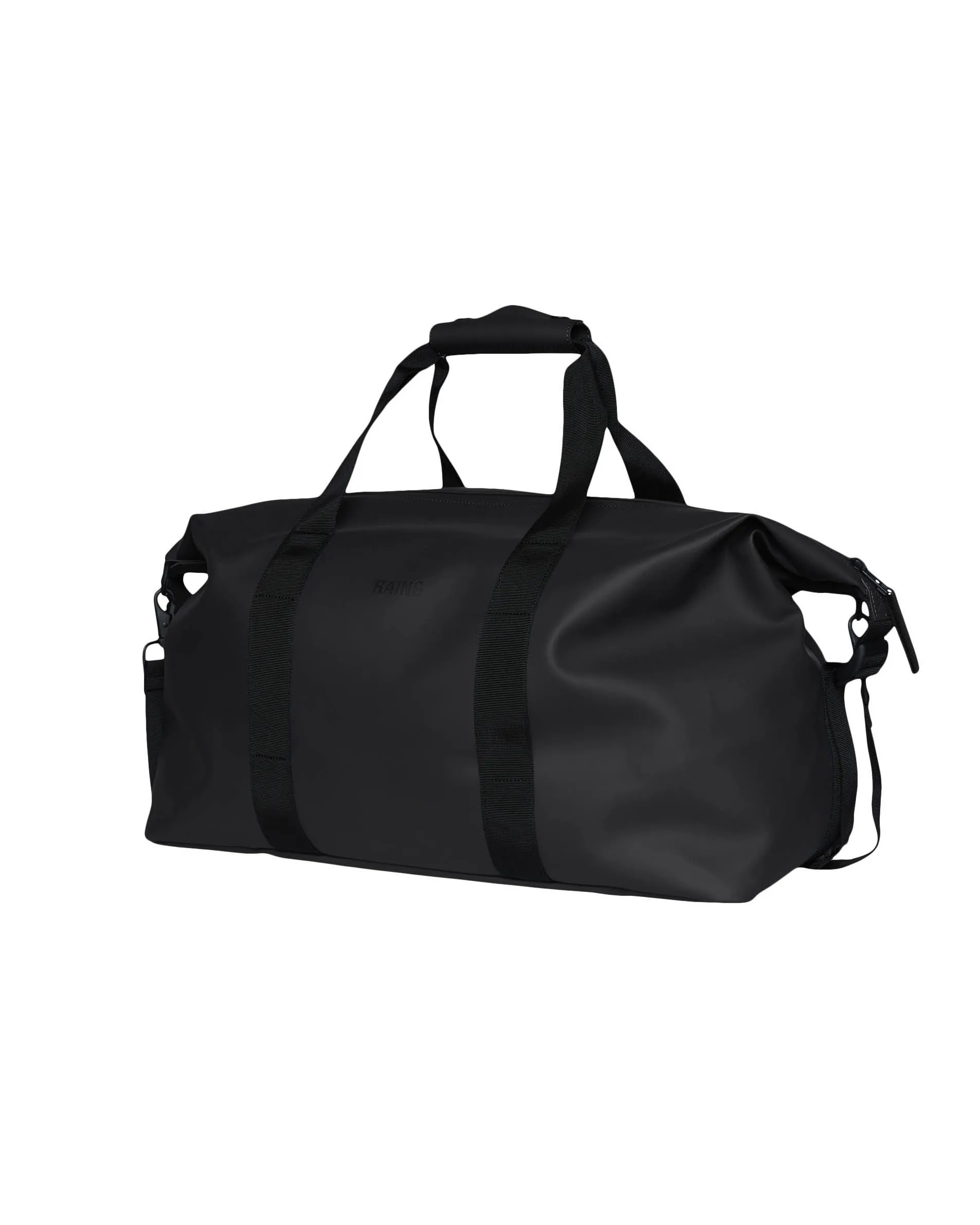 Borsa Weekend Bag nera in tessuto impermeabile effetto gommato con tracolla removibile