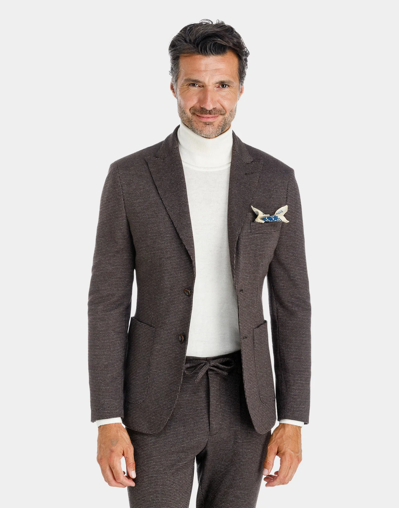 Brown cotton jersey pied-de-poule Milano blazer