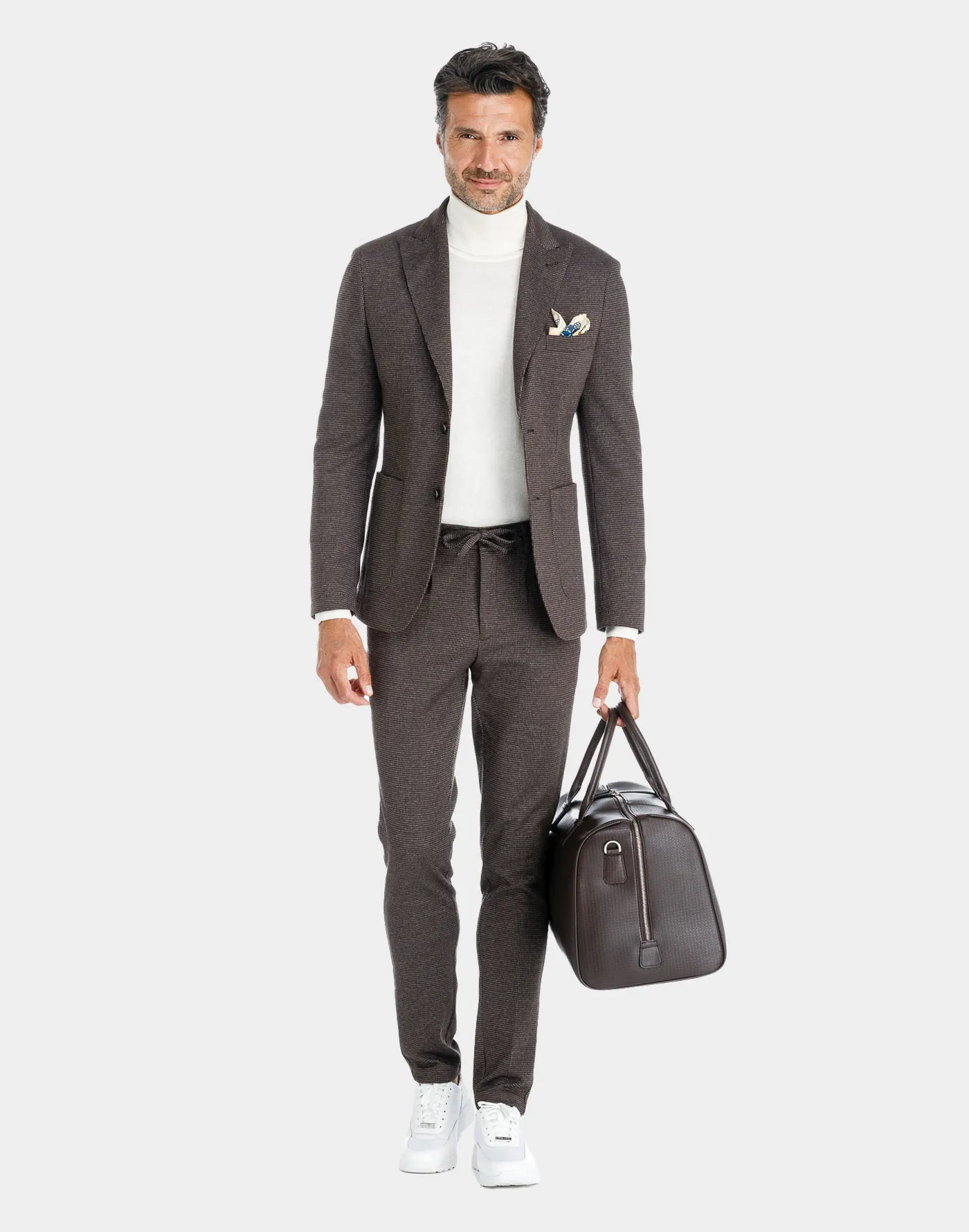 Brown cotton jersey pied-de-poule Milano blazer