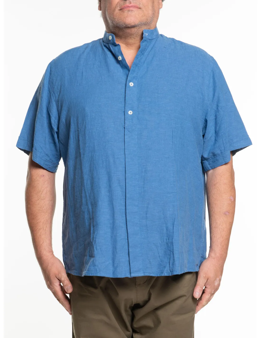 Camicia koreana a maniche corte in misto lino ESS158