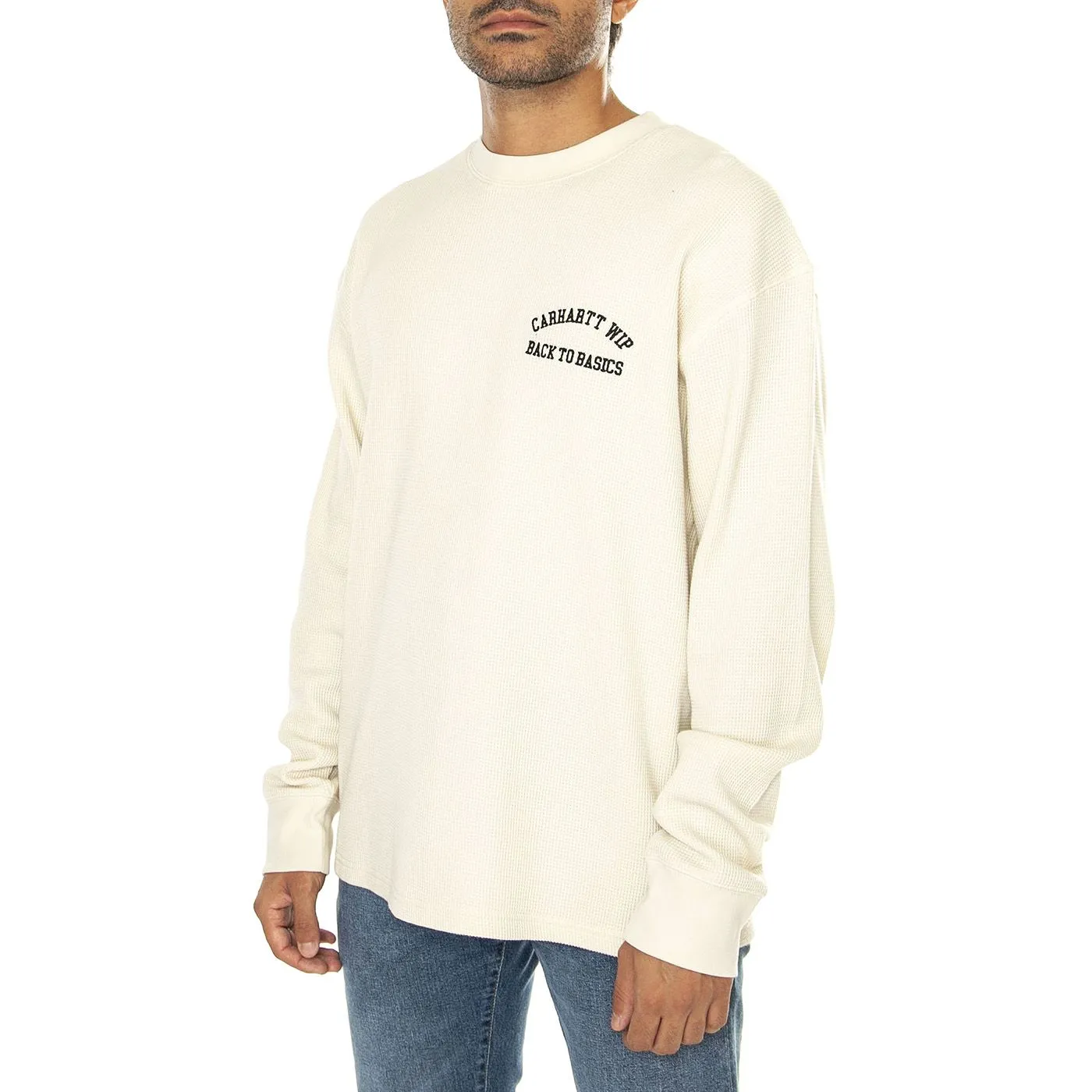CARHARTT WIP L/S Basics Script T-Shirt Natural / Black - Maglietta Girocollo Maniche Lunghe Uomo Beige    