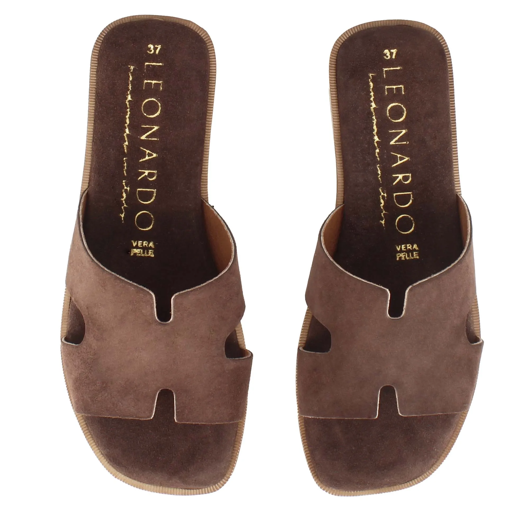Ciabattine da donna in pelle scamosciata colore marrone scuro