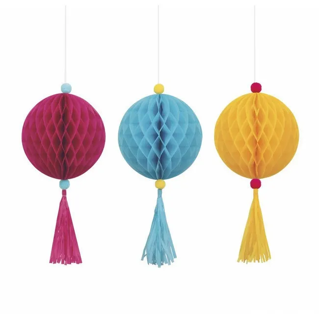 Ciondolo a forma di palla rosa, blu e giallo 40,6 cm - 3 pezzi.