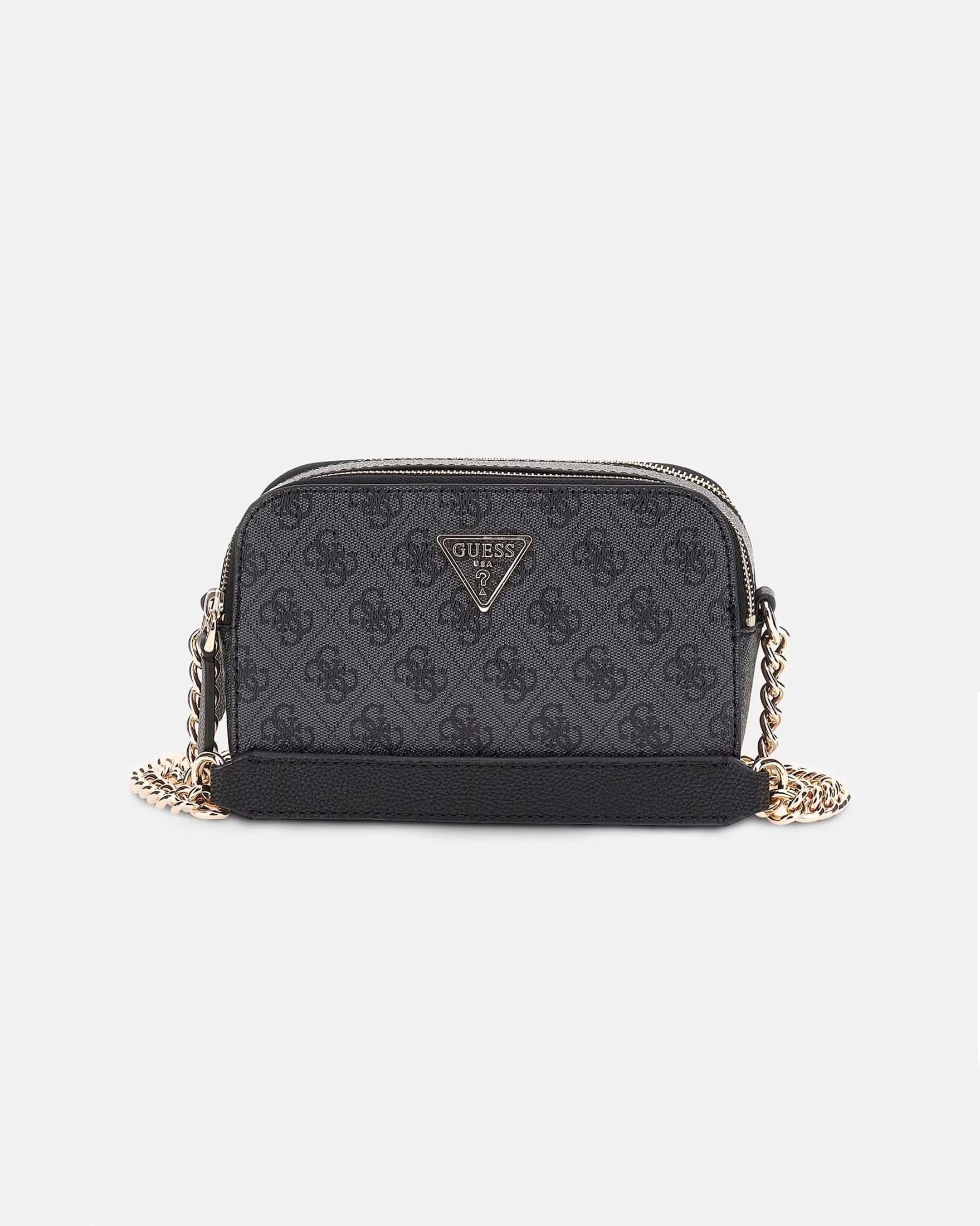 Cross bag a fantasia monogram grigia e nera in similpelle saffiano a doppio scomparto