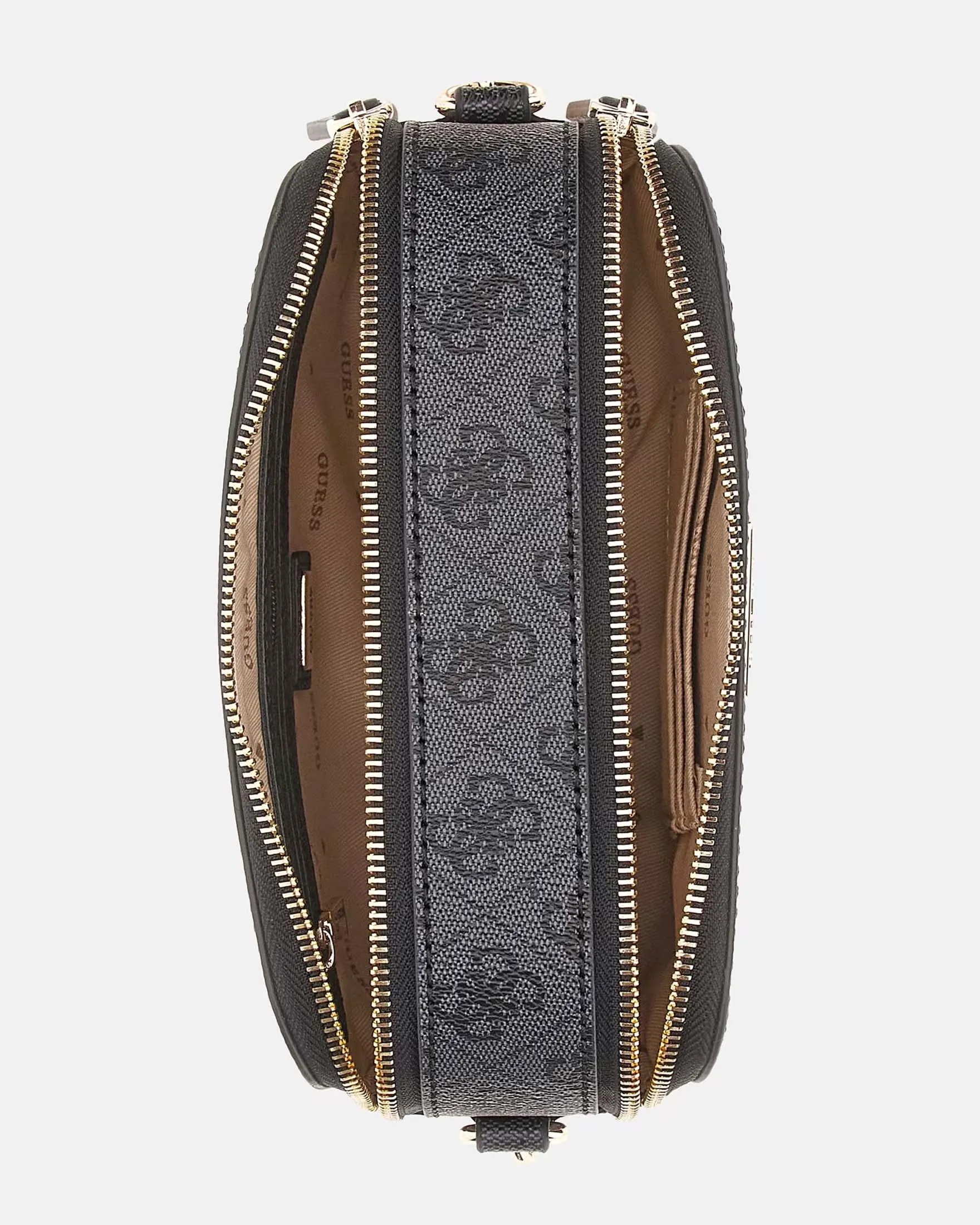 Cross bag a fantasia monogram grigia e nera in similpelle saffiano a doppio scomparto