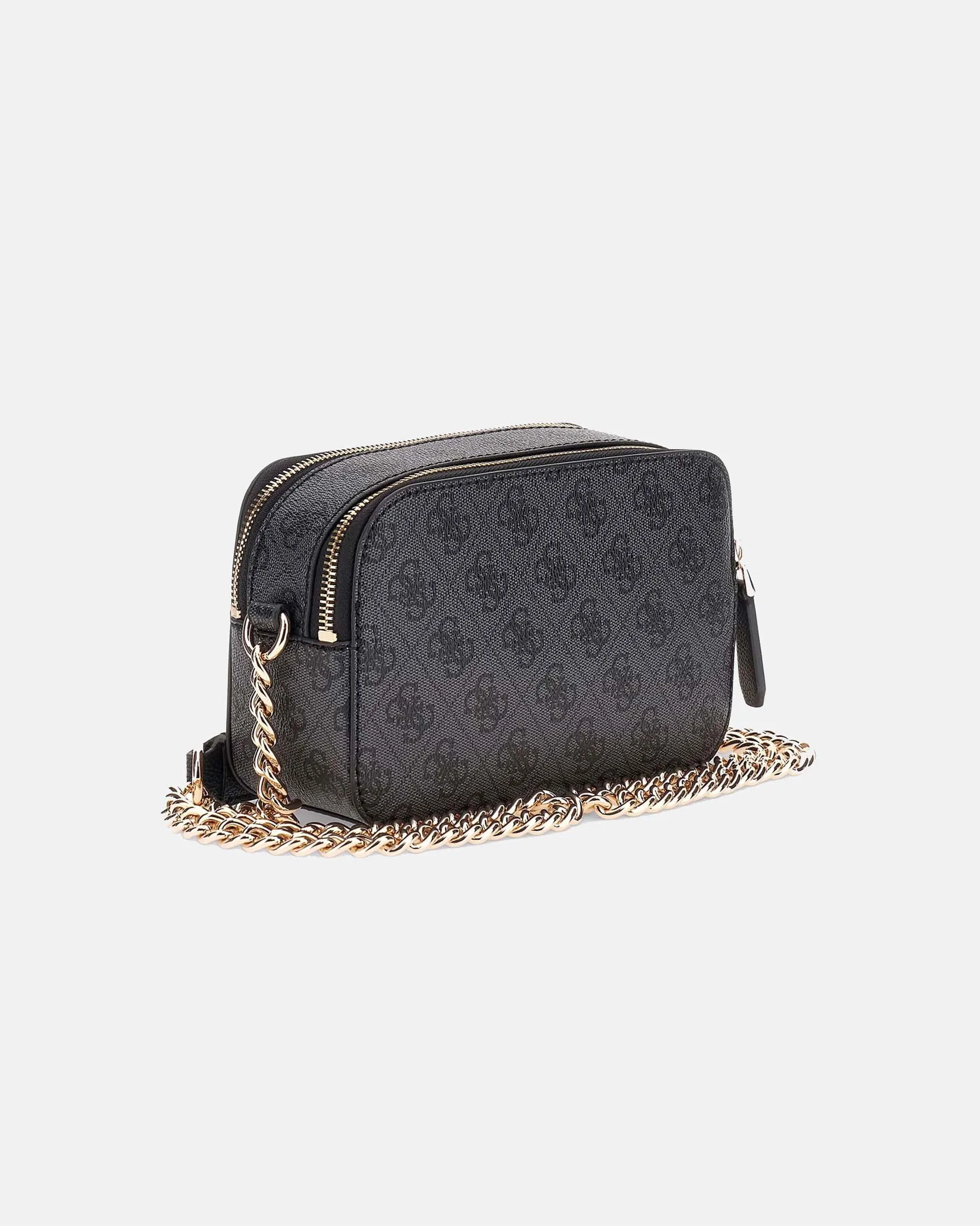Cross bag a fantasia monogram grigia e nera in similpelle saffiano a doppio scomparto