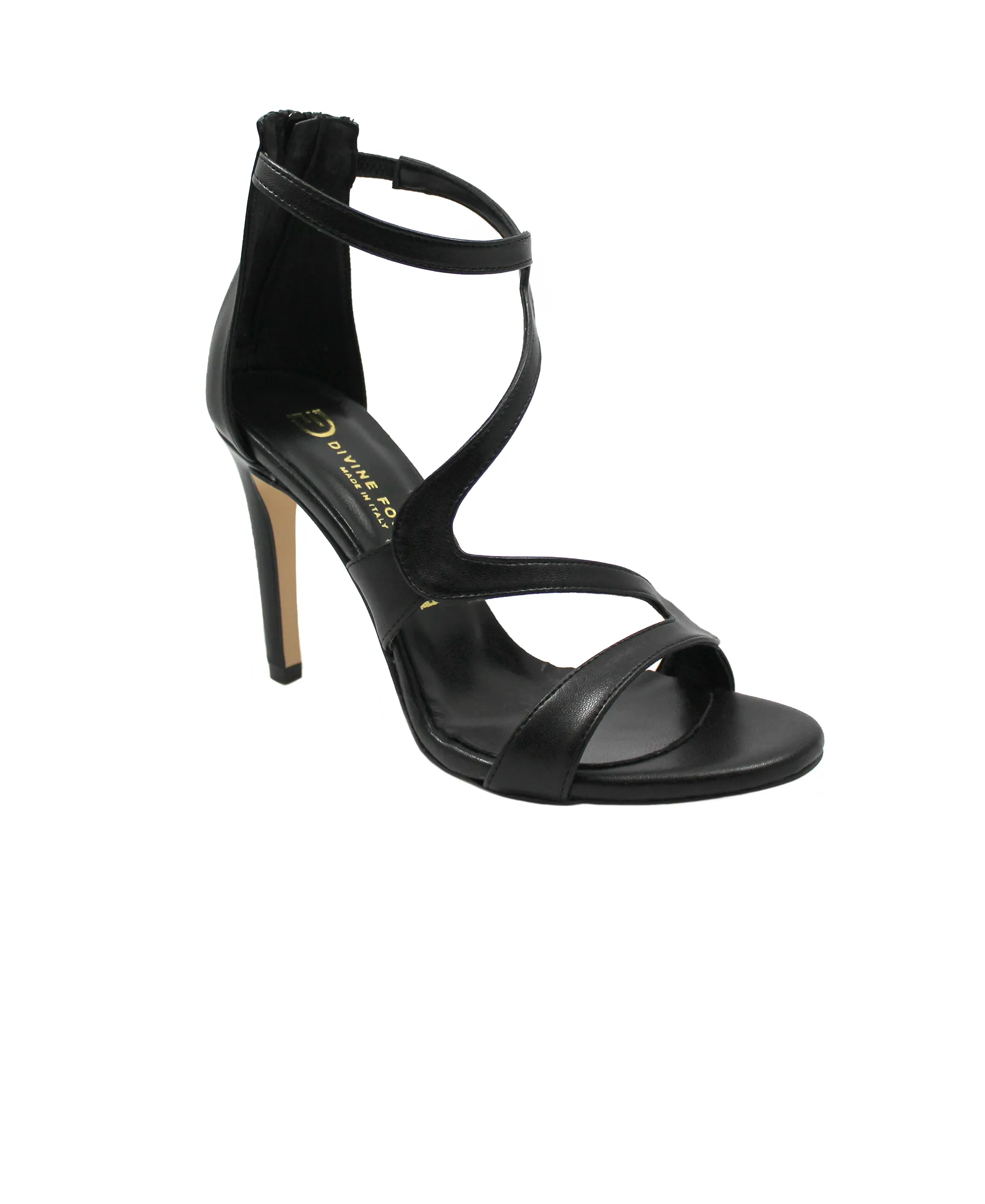 DIVINE FOLLIE 6000 nero scarpe sandali donna tacco zip tallone chiuso
