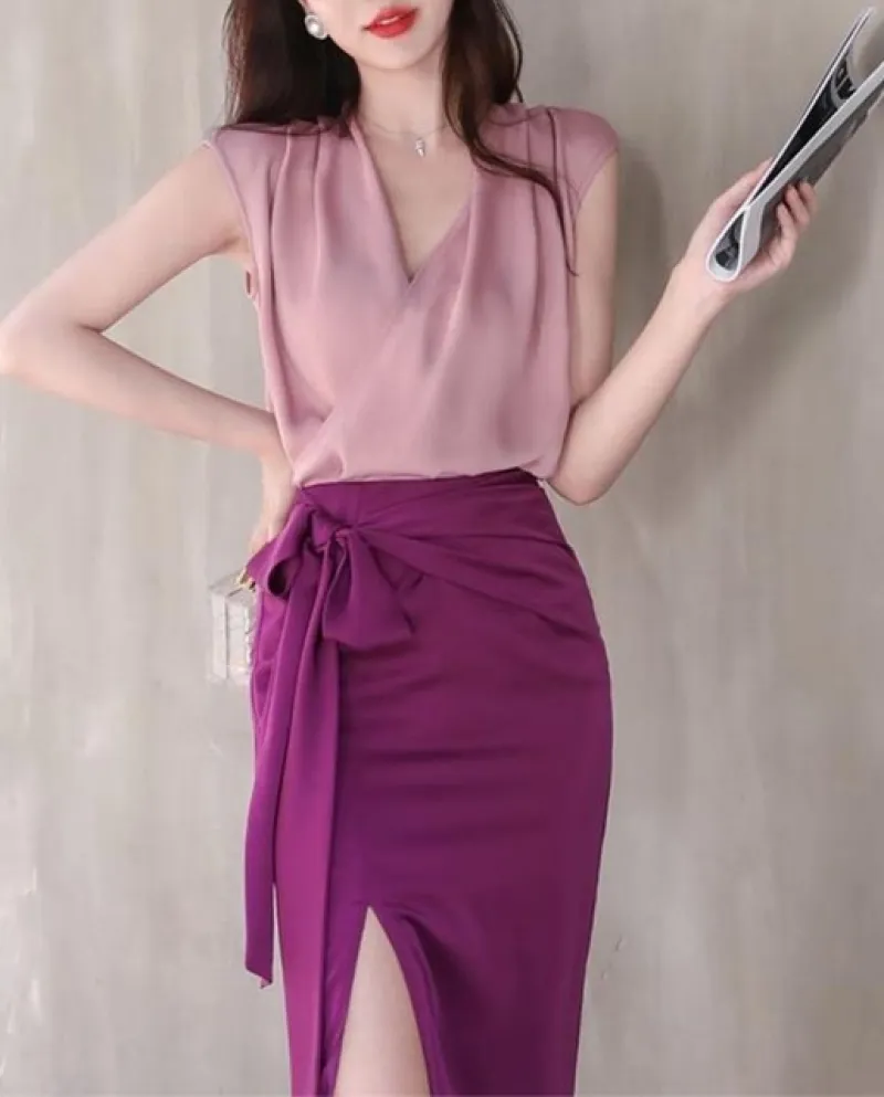 Elegante Office Lady Gonna divisa a vita alta Abbigliamento donna 2022 Summer Commuter Fashion Bandage Borsa a tinta unita Hip S