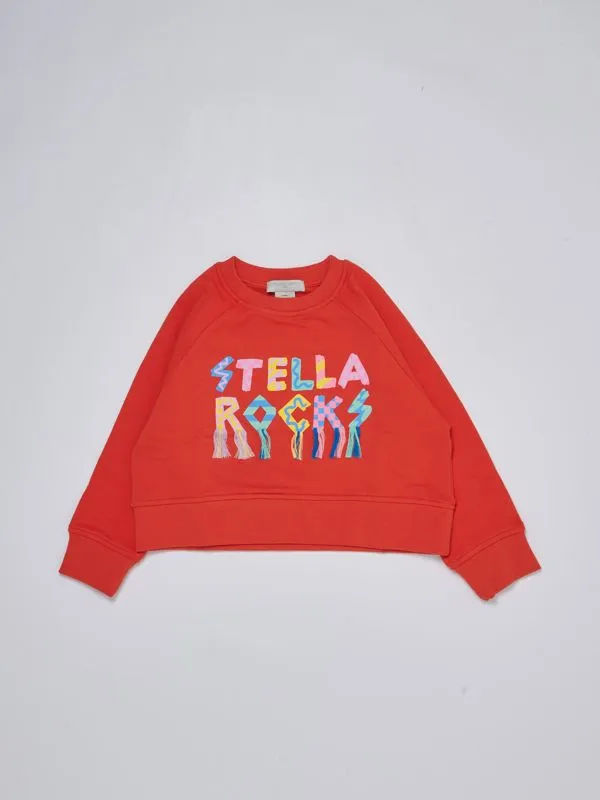 Felpa bambina Stella McCartney in cotone con frange Arancione
