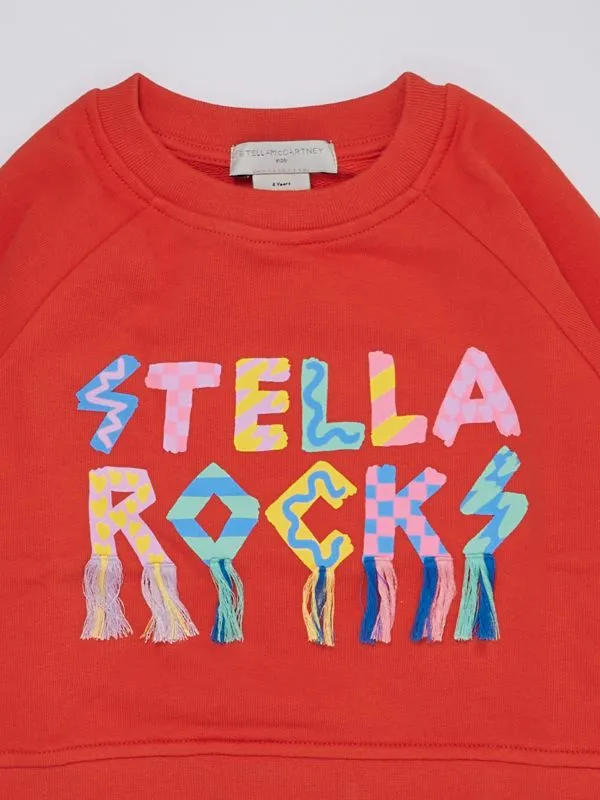 Felpa bambina Stella McCartney in cotone con frange Arancione