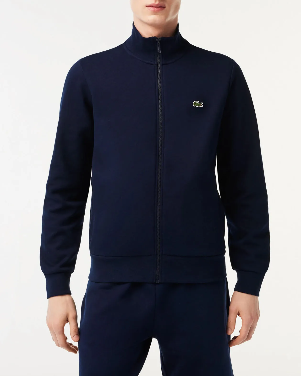 Felpa blu con chiusura zip e logo ricamato sul petto