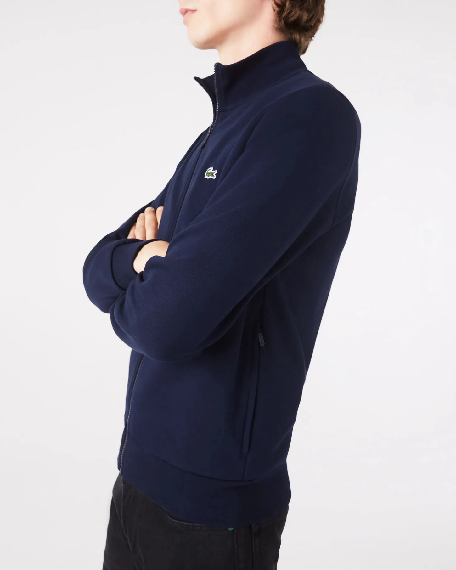Felpa blu con chiusura zip e logo ricamato sul petto
