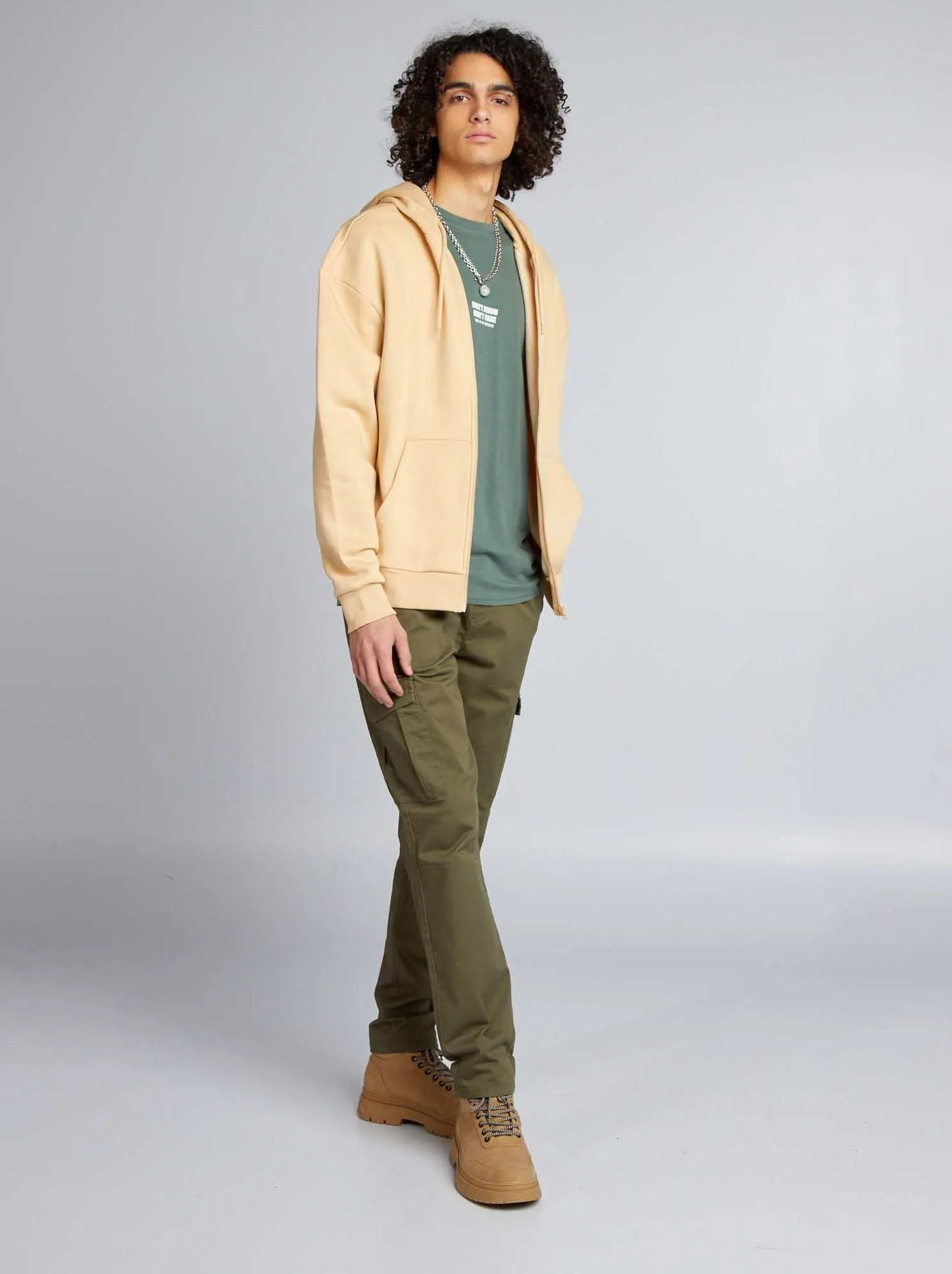Felpa con zip e cappuccio - BEIGE