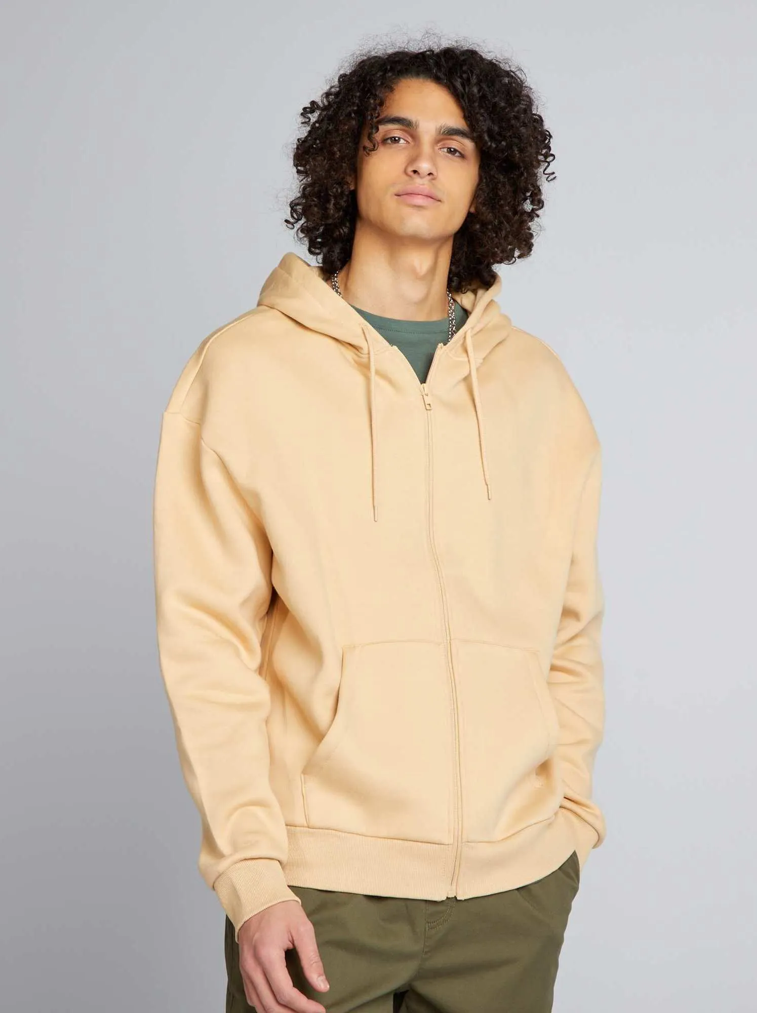 Felpa con zip e cappuccio - BEIGE