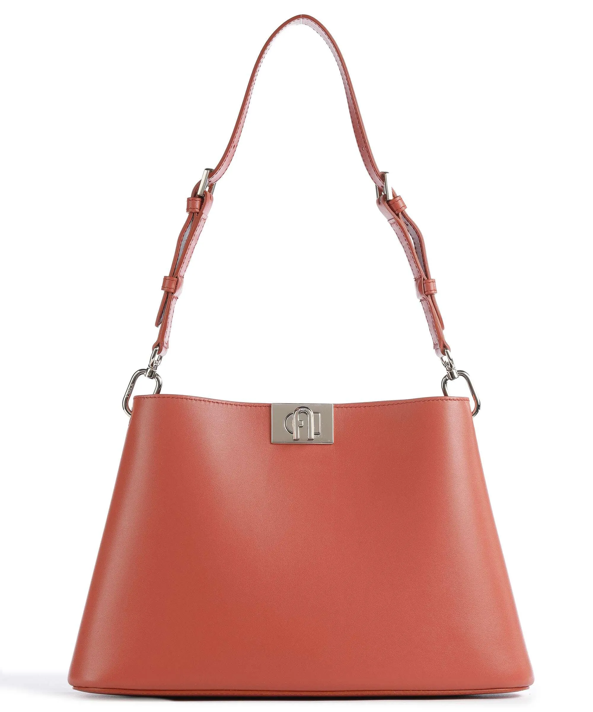  Furla Fleur M Borsa hobo pelle a grana fine marrone rosso  