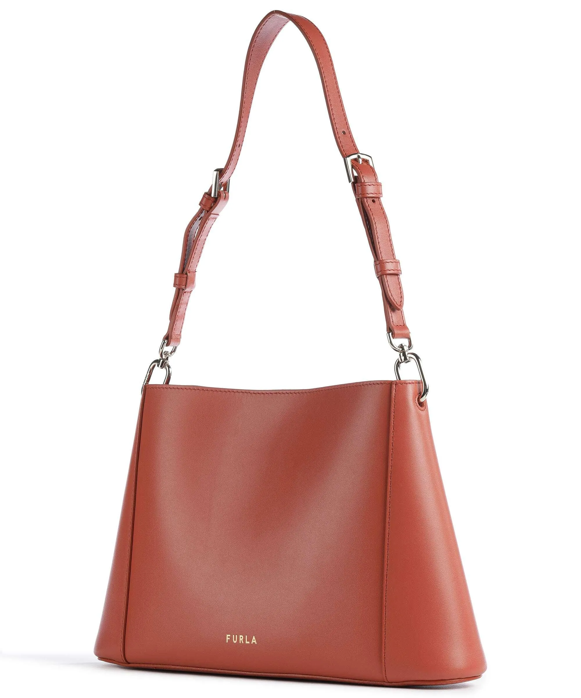  Furla Fleur M Borsa hobo pelle a grana fine marrone rosso  