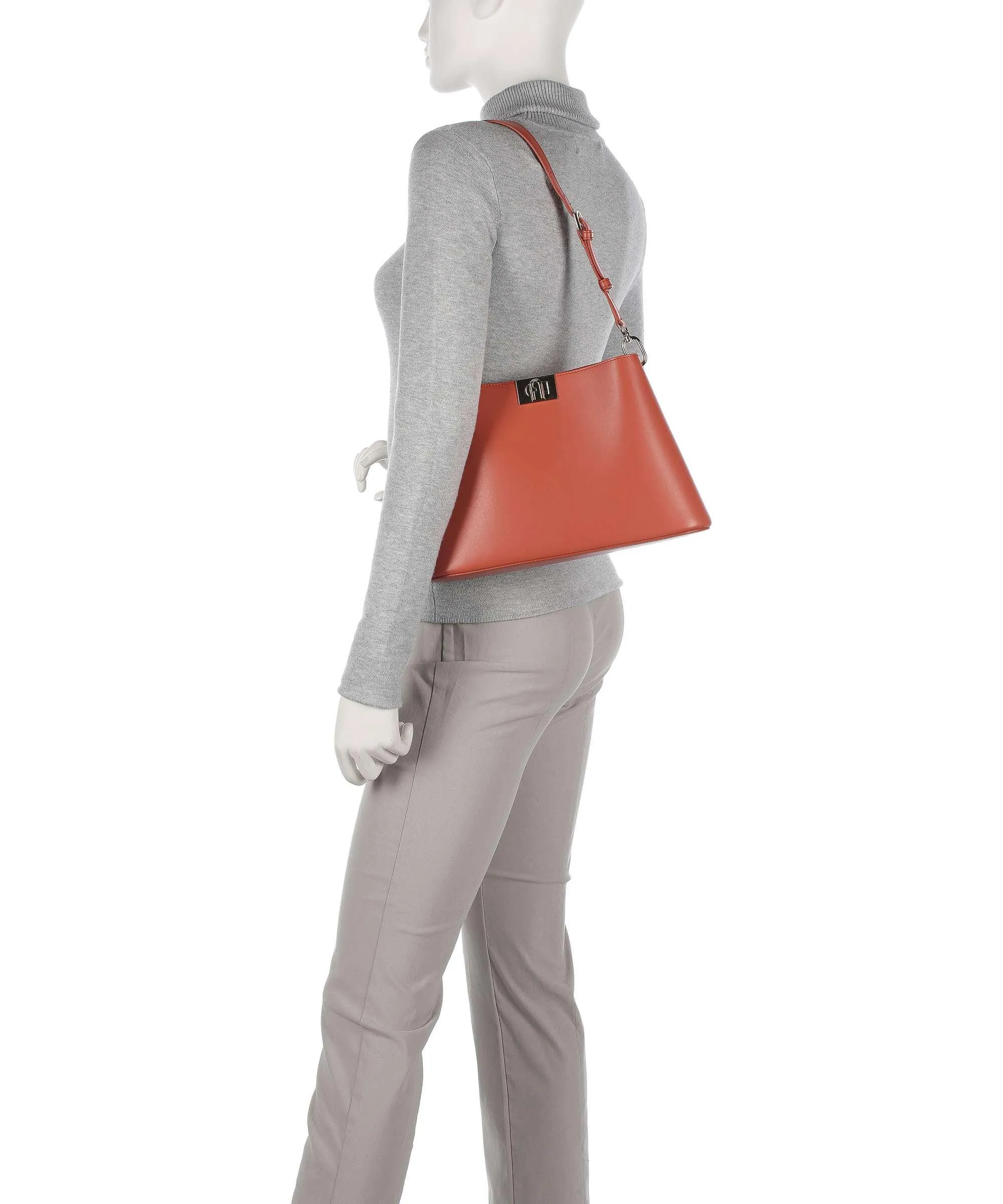  Furla Fleur M Borsa hobo pelle a grana fine marrone rosso  