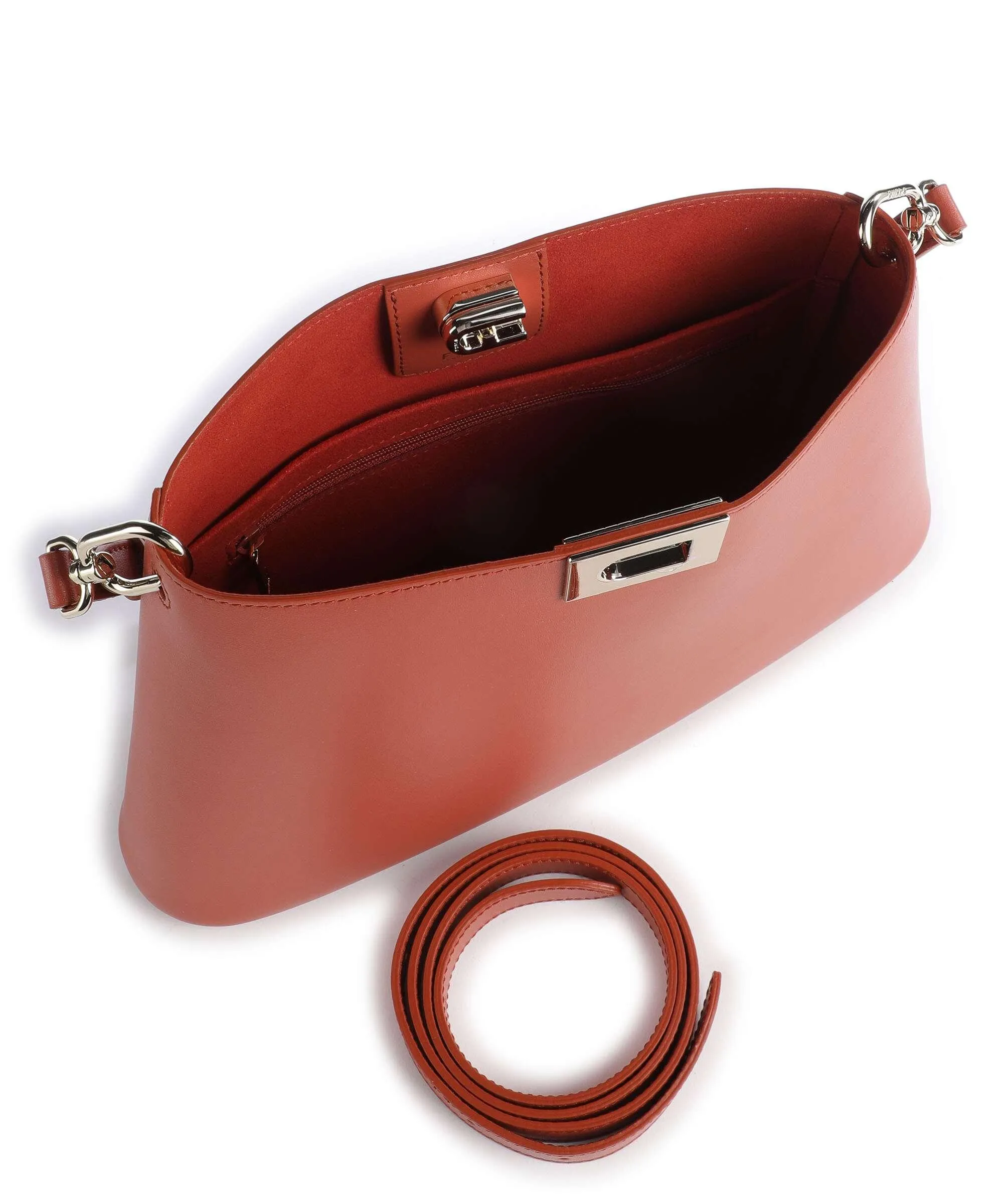  Furla Fleur M Borsa hobo pelle a grana fine marrone rosso  