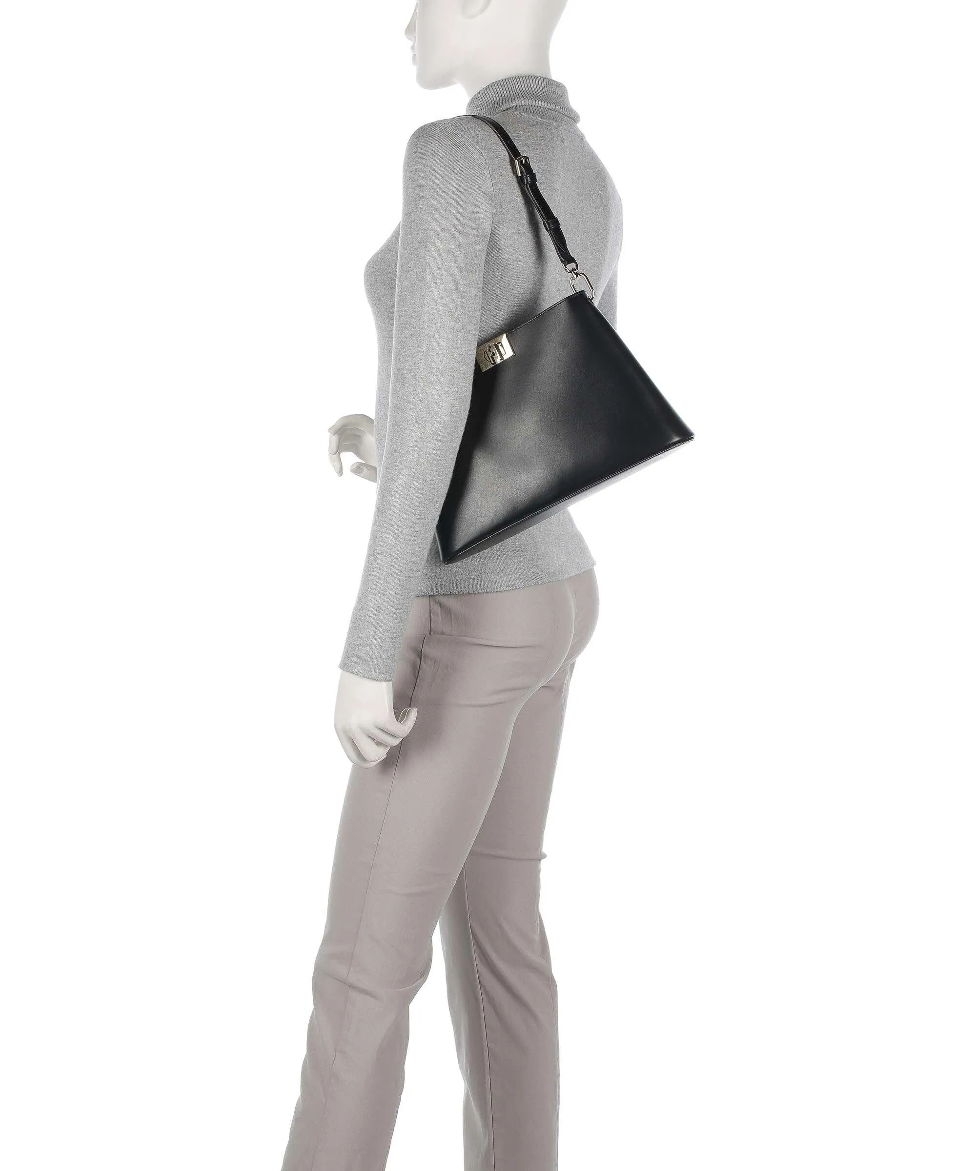 Furla Fleur M Borsa hobo pelle a grana fine nero  