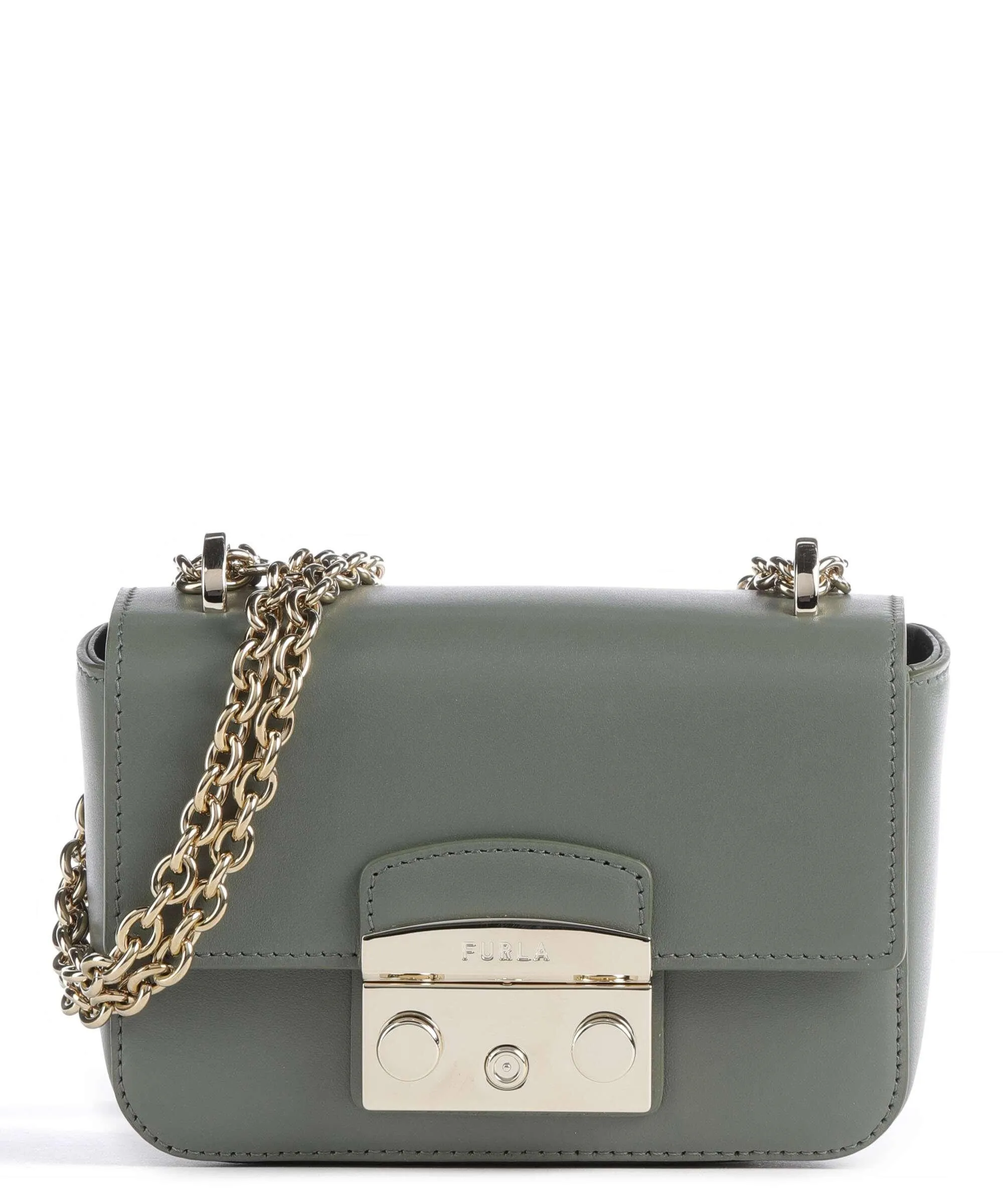  Furla Metropolis Mini Borsa a spalla pelle a grana fine verde scuro  
