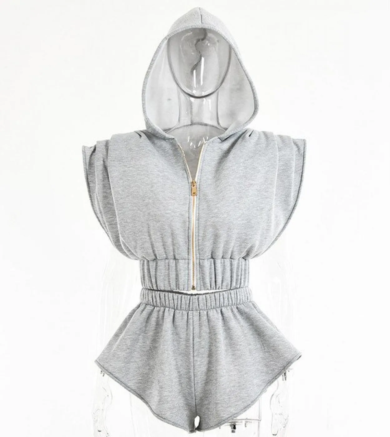 Gacvga  Hooded Crop Top And Shorts Sets Women Biker Sport Jogger Two Piece Matching Set Outfit Casual Fitness Tracksuit