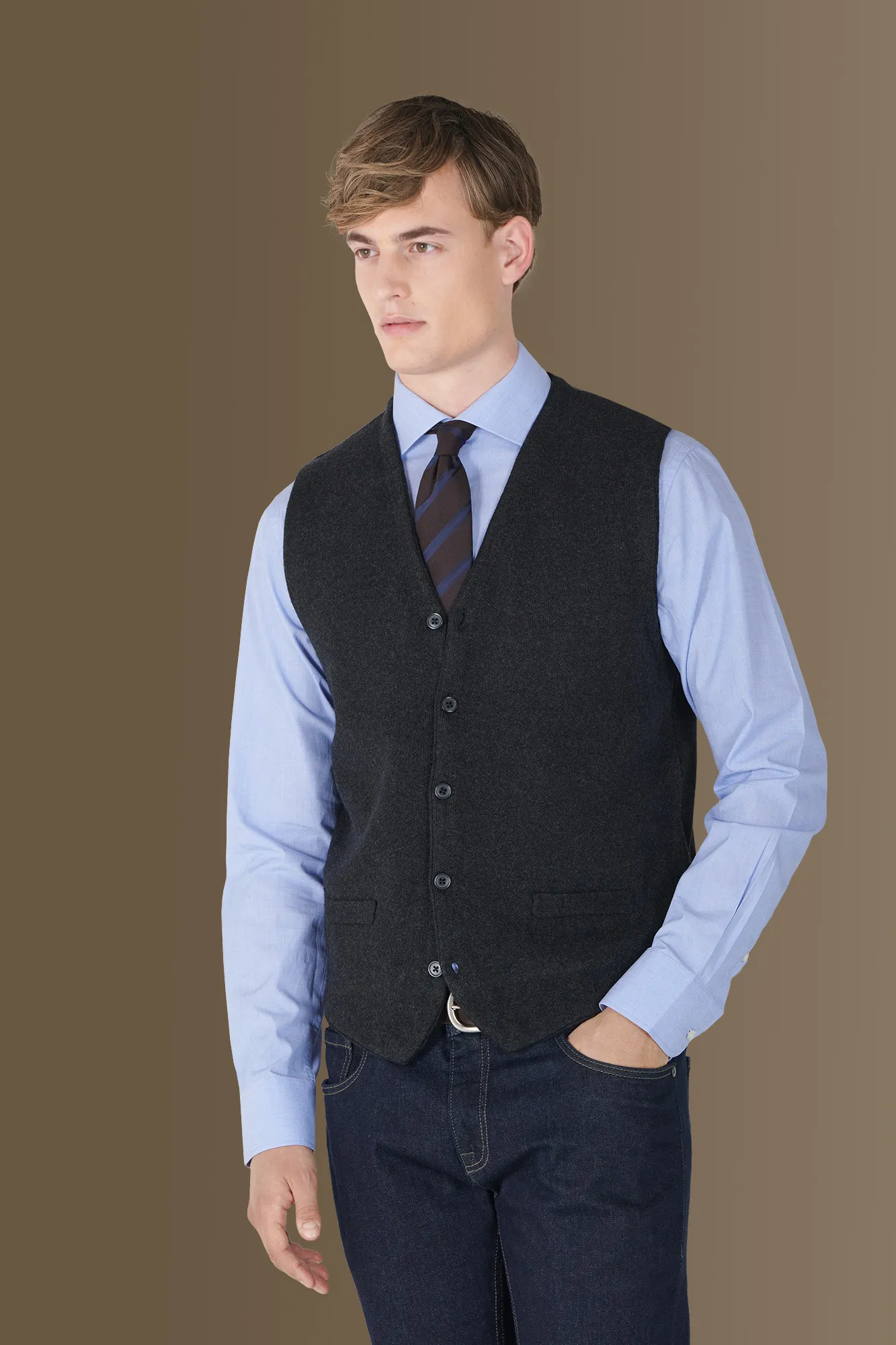Gilet monopetto in maglia misto lana e cotone