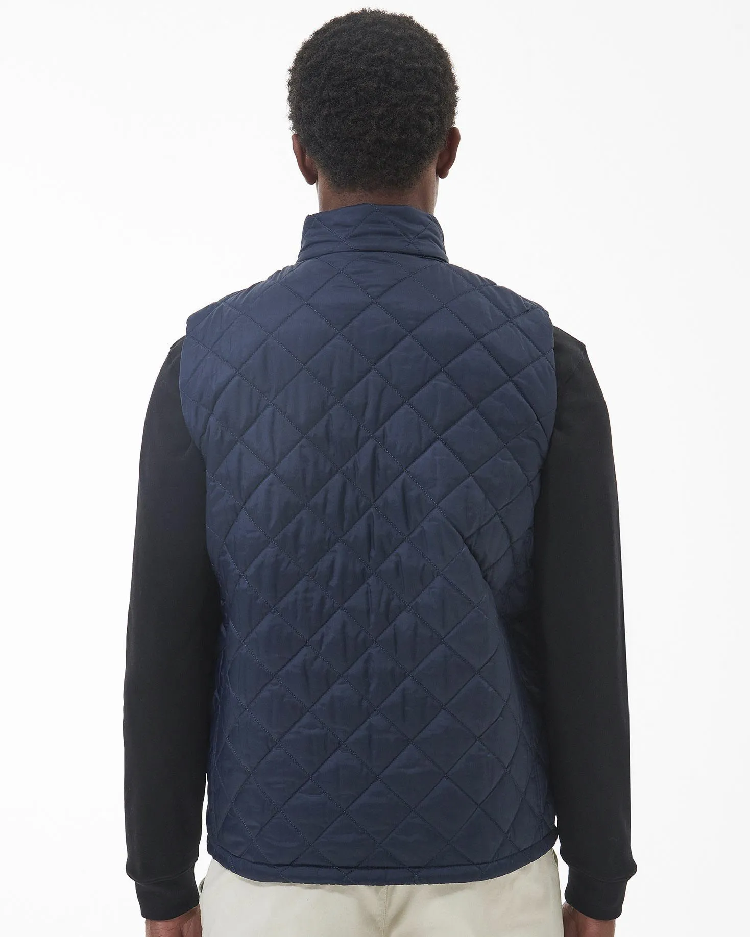 Gilet Monty blu trapuntato a rombi con colletto in velluto