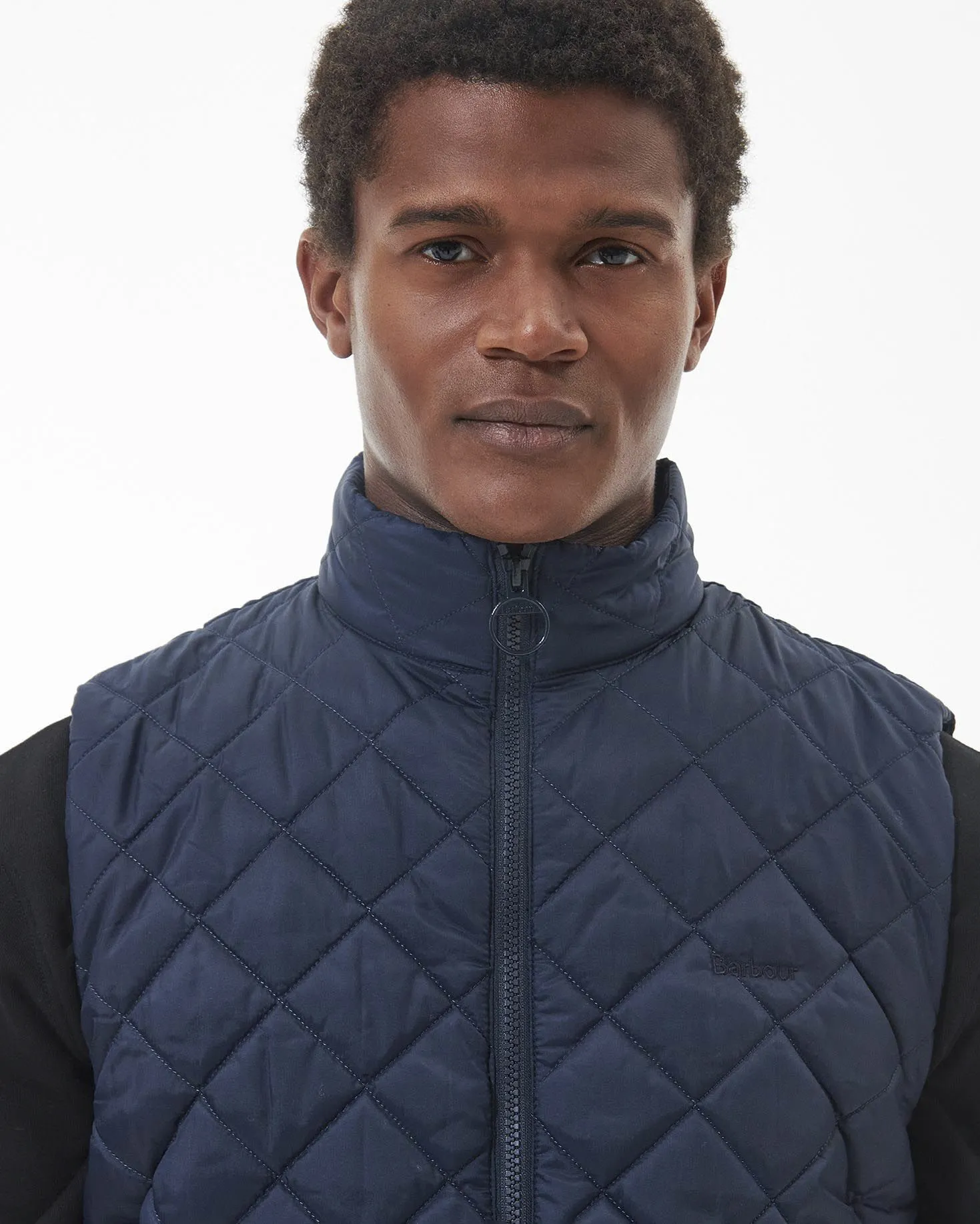 Gilet Monty blu trapuntato a rombi con colletto in velluto