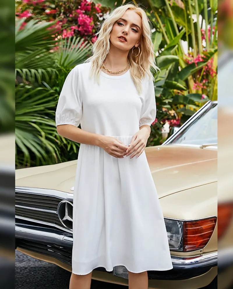 Gonna estiva a maniche corte allentata a maniche corte con temperamento stile semplice di nuova moda femminile