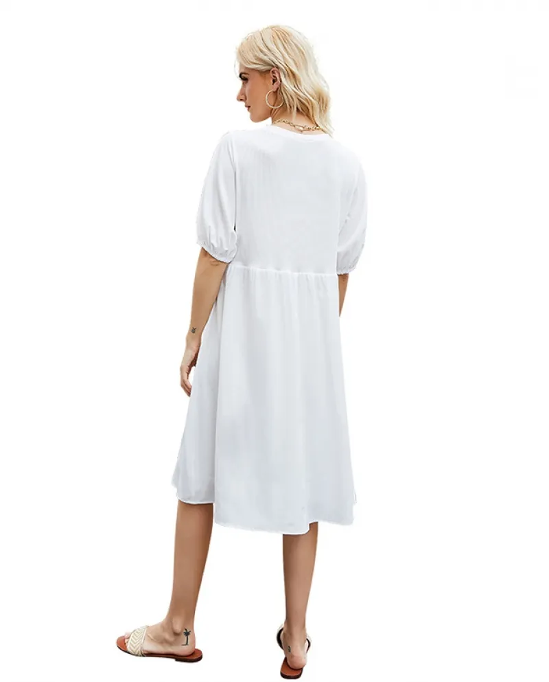 Gonna estiva a maniche corte allentata a maniche corte con temperamento stile semplice di nuova moda femminile