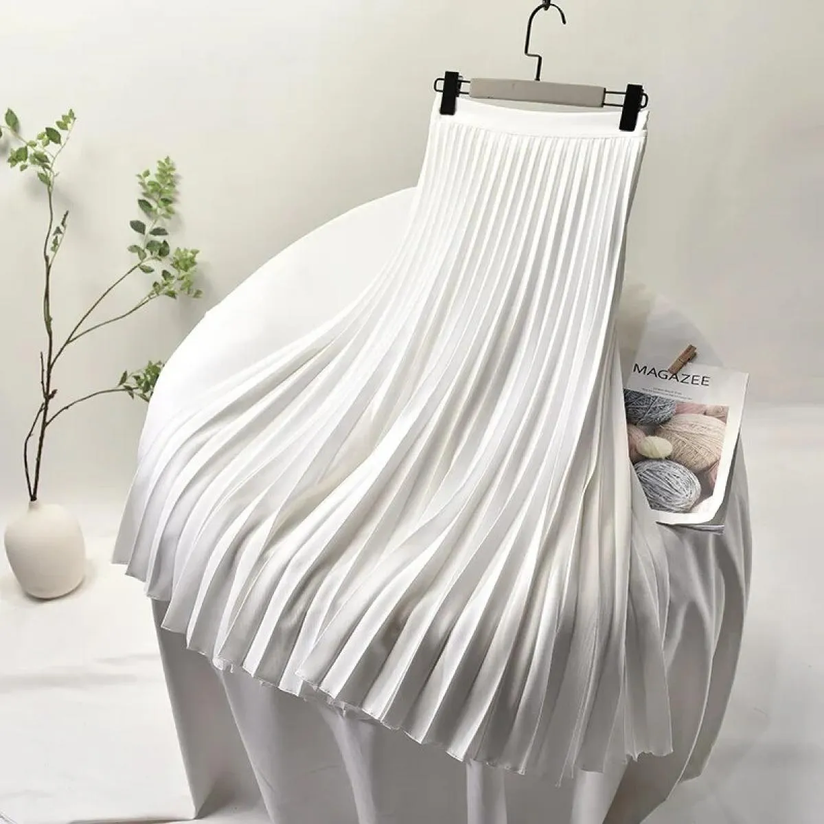 Gonna lunga in twill a pieghe con settore elegante da donna con fodera in chiffon Gonne lunghe bianche con cerniera laterale a v